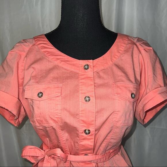 New York & Company Top Button Down Short Sleeved Belted Tie Smock Women’s XL - Picture 3 of 6